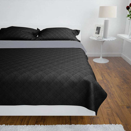 Vidaxl bedsprei gewatteerd dubbelzijdig 220x240 cm zwart grijs