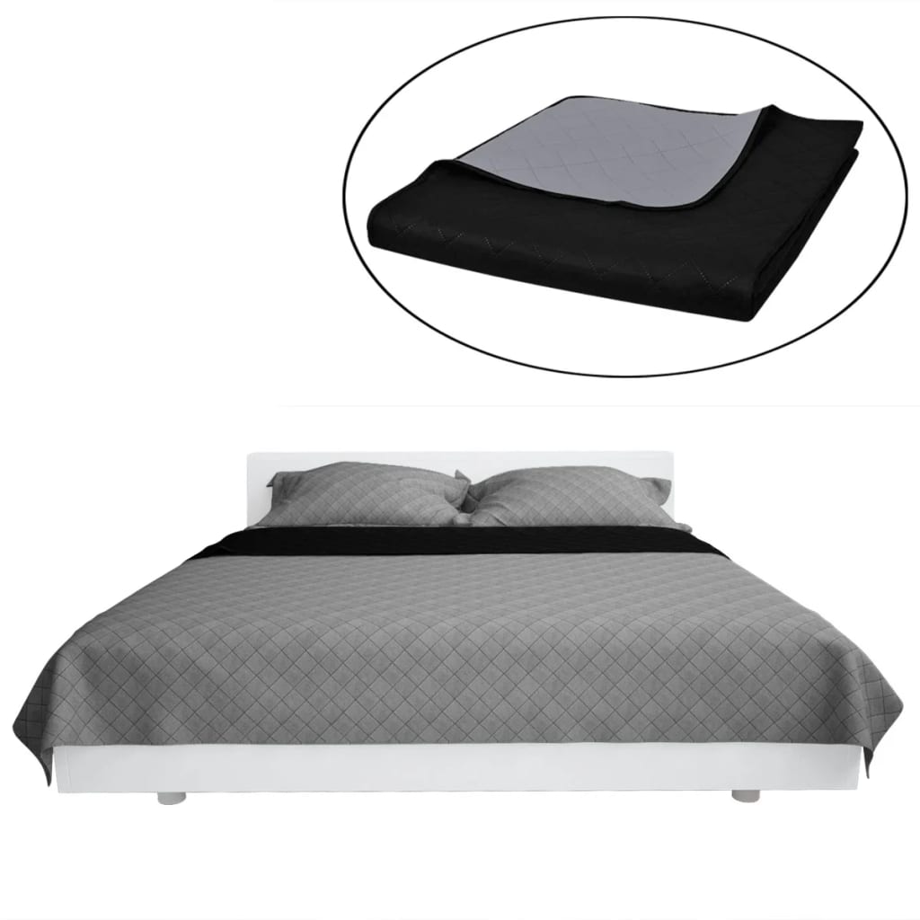 Vidaxl Bedspread Acolchado Doble -lado 230x260 cm de gris negro