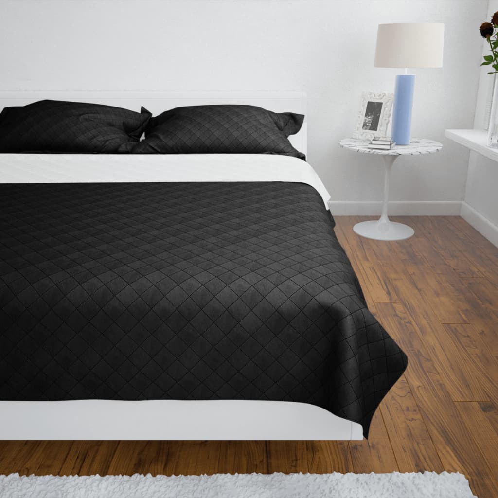 Vidaxl Bedsprey Quilted Double -Sided 170x210 cm Black White