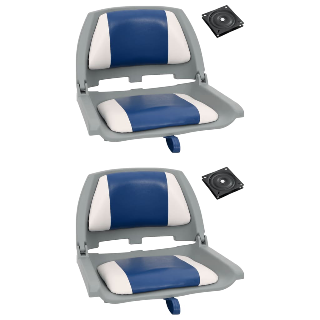 Vidaxl 4-delige bootstoelenset met blauw-witte kussens inklapbaar
