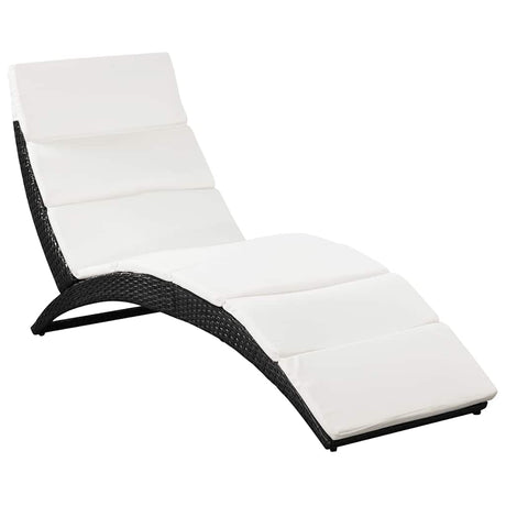 Vidaxl ligbed inklapbaar met kussen poly rattan zwart