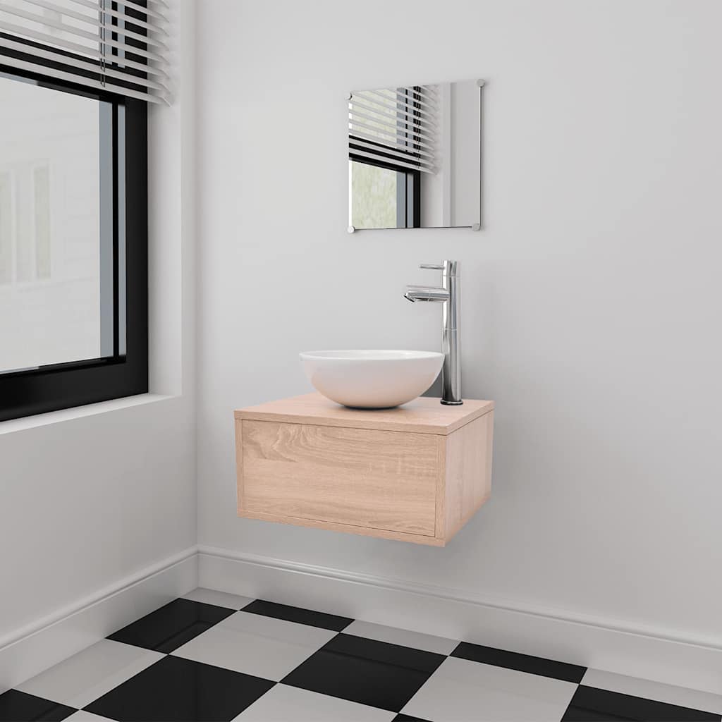 Vidaxl 3-delige badkamermeubelset met wastafel beige