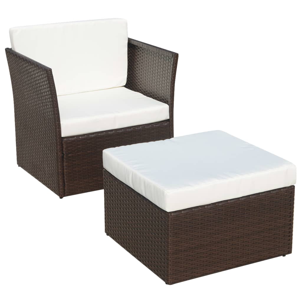 Vidaxl tuinstoel met voetenbank poly rattan bruin