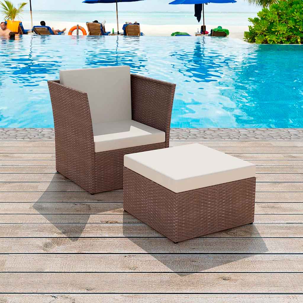 Vidaxl tuinstoel met voetenbank poly rattan bruin