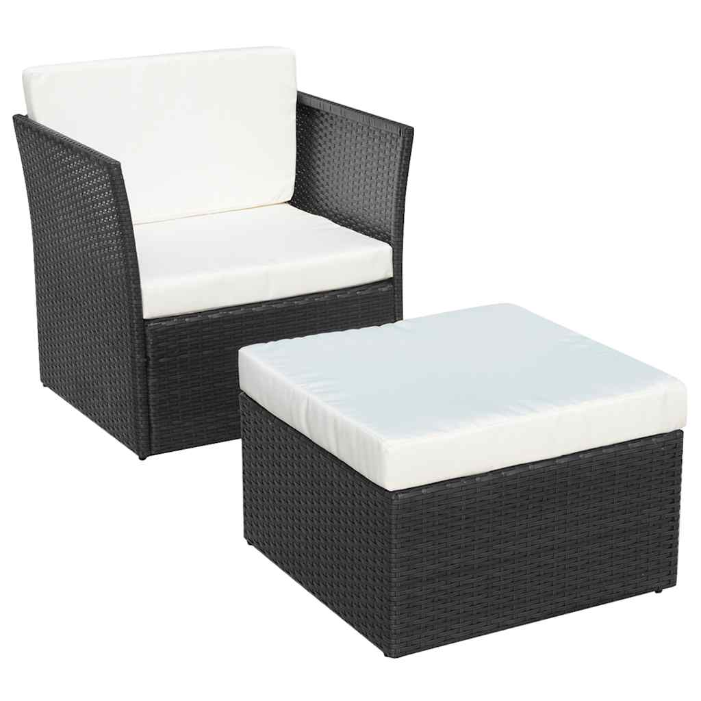 Vidaxl tuinstoel met voetenbank poly rattan zwart