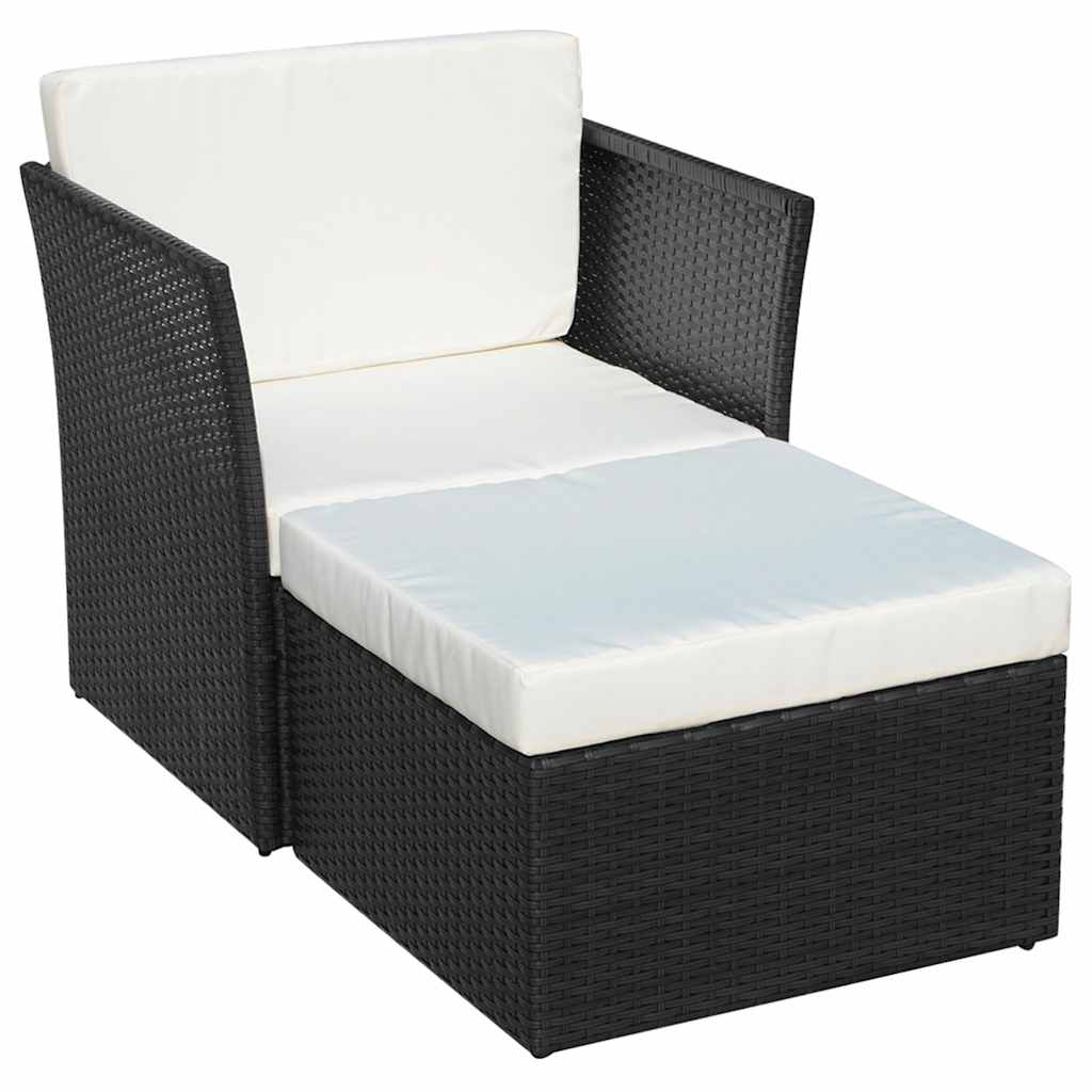 Vidaxl tuinstoel met voetenbank poly rattan zwart