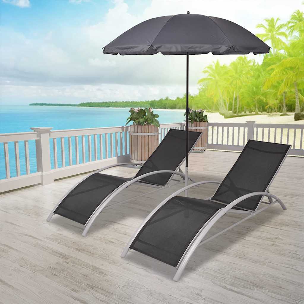 Vidaxl ligbedden met parasol aluminium zwart