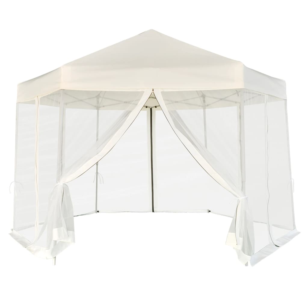 Vidaxl PartyTent Heksagonal z 6 bocznymi ścianami 3,6x3,1 m krem ​​biały