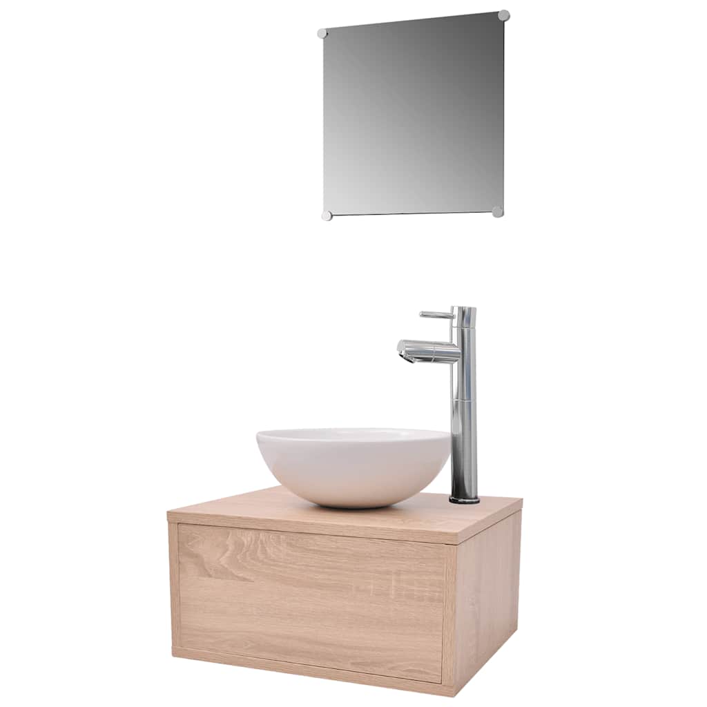 Vidaxl badkamermeubelset 4-delig met kraan en wasbak beige