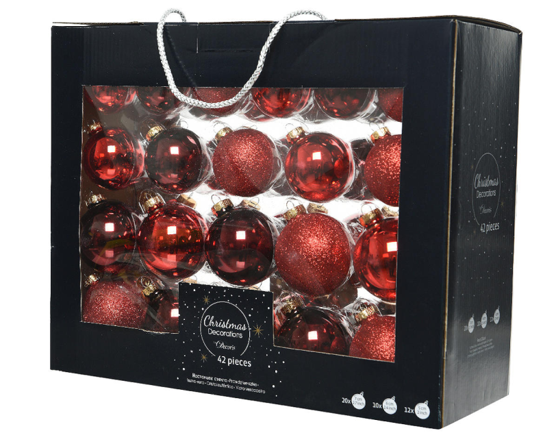 Kerstbal glas set 42 stuks - rood