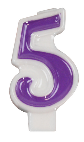 Nummerkaars feest 7cm assorti - cijfer 5