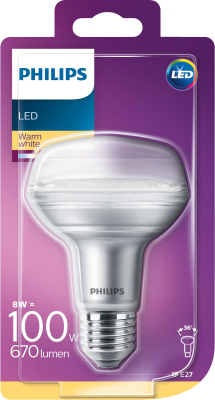 Philips LED CLA 8W (100W) R80 E27 WW 36D Riflettore lampada