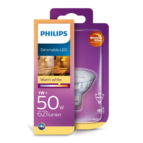 Philips LED-Verlichting Dimbare Spot Warm White GU5.3 50W