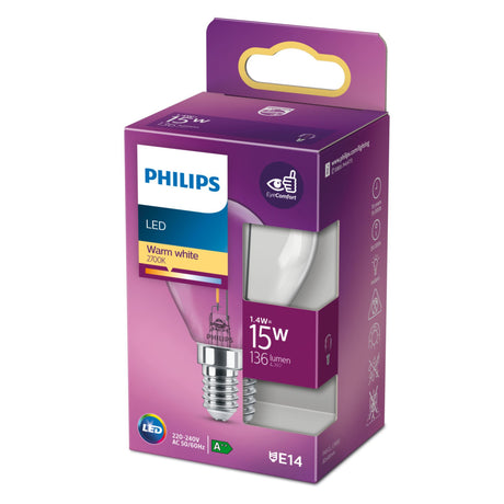 Philips led kogellamp transparant - 15 w - e14 - warmwit licht
