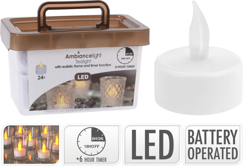 Theelicht led timer 24 stuks in emmer