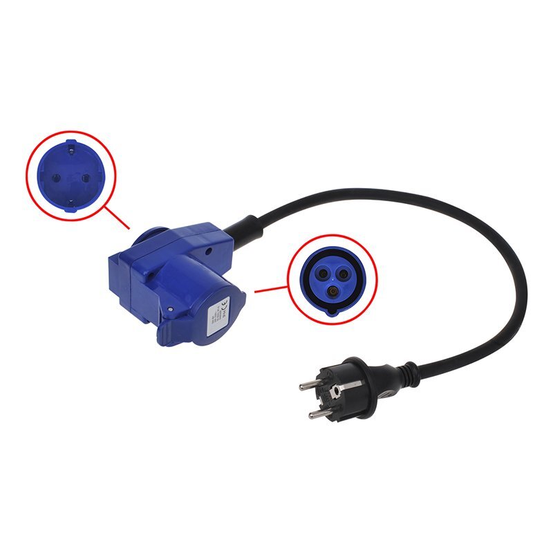Proplus verloopkabel 40cm van schuko stekker naar haakse cee contrastekker + schuko stopcontact