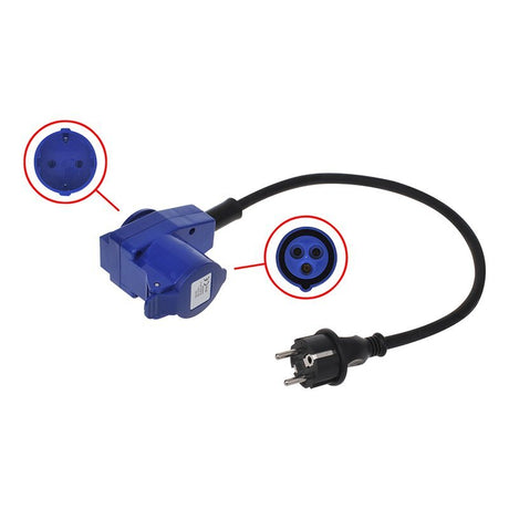 Proplus verloopkabel 40cm van schuko stekker naar haakse cee contrastekker + schuko stopcontact