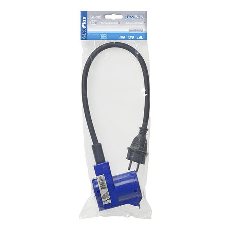 Proplus verloopkabel 40cm van schuko stekker naar haakse cee contrastekker + schuko stopcontact