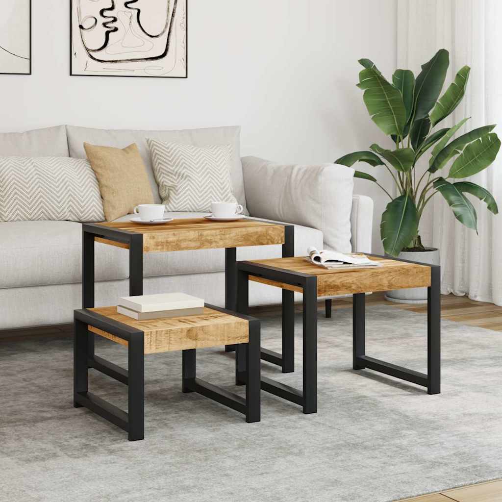 Vidaxl 3-delige tafeltjesset massief mangohout