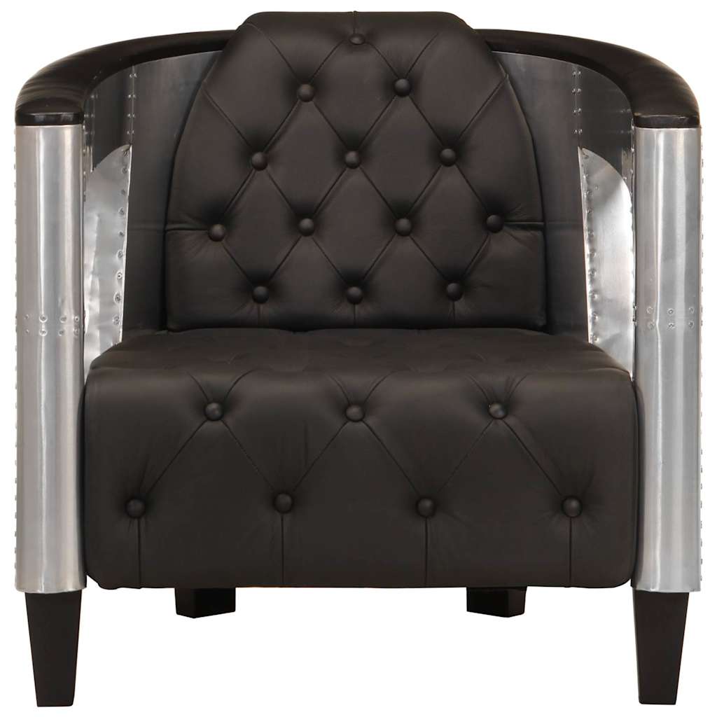 Vidaxl fauteuil luchtvaartstijl echt leer zwart