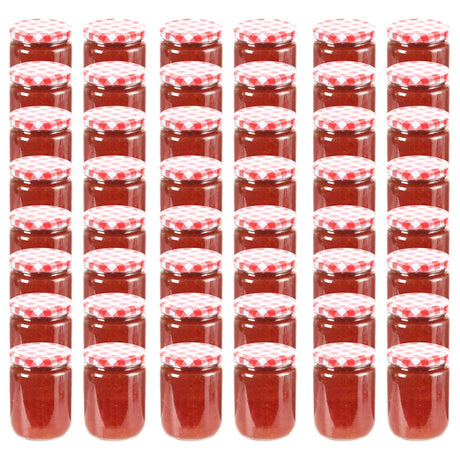 Vidaxl jampotten met wit met rode deksels 48 st 230 ml glas