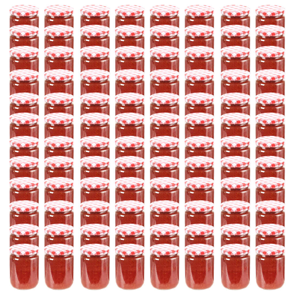 Vidaxl jampotten met wit met rode deksels 96 st 230 ml glas
