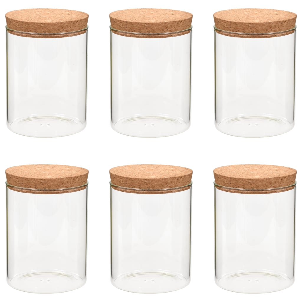 Vidaxl Storage pots with cork lid 6 st 650 ml glass