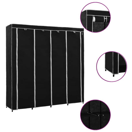 Vidaxl kledingkast met 4 vakken 175x45x170 cm zwart