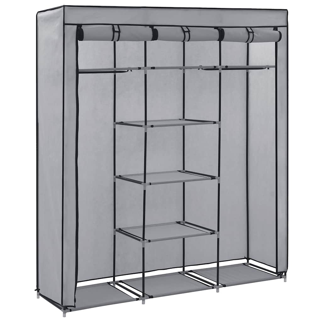 Vidaxl kledingkast met vakken en stangen 150x45x175 cm stof grijs