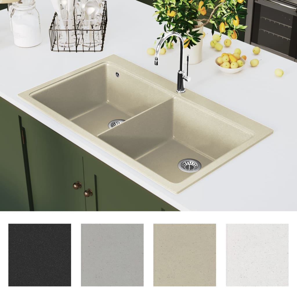 Vidaxl Sink Double Bins Granite Beige