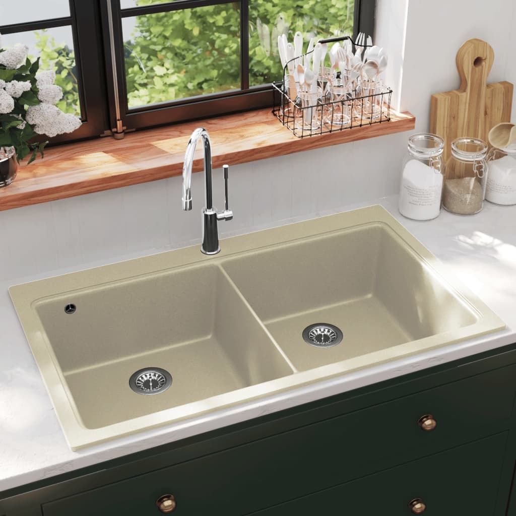 Vidaxl Sink Double Bins Granite Beige