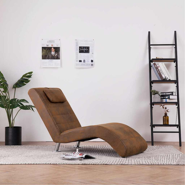 Vidaxl chaise longue met kussen kunstsuède bruin
