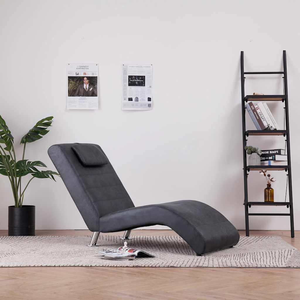 Vidaxl chaise longue met kussen kunstsuède grijs