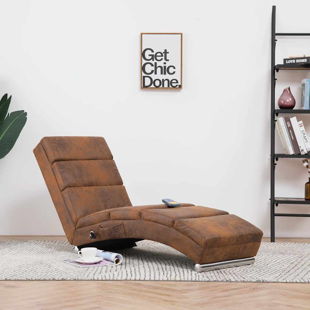 Vidaxl massage chaise longue kunstsuède bruin