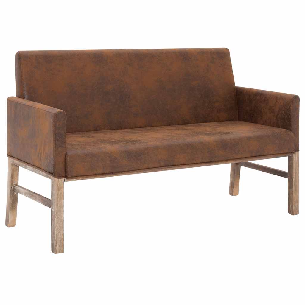 Vidaxl bankje met armleuning 140 cm kunstsuède bruin