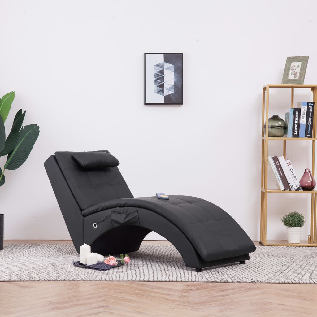 Vidaxl massage chaise longue met kussen kunstleer zwart