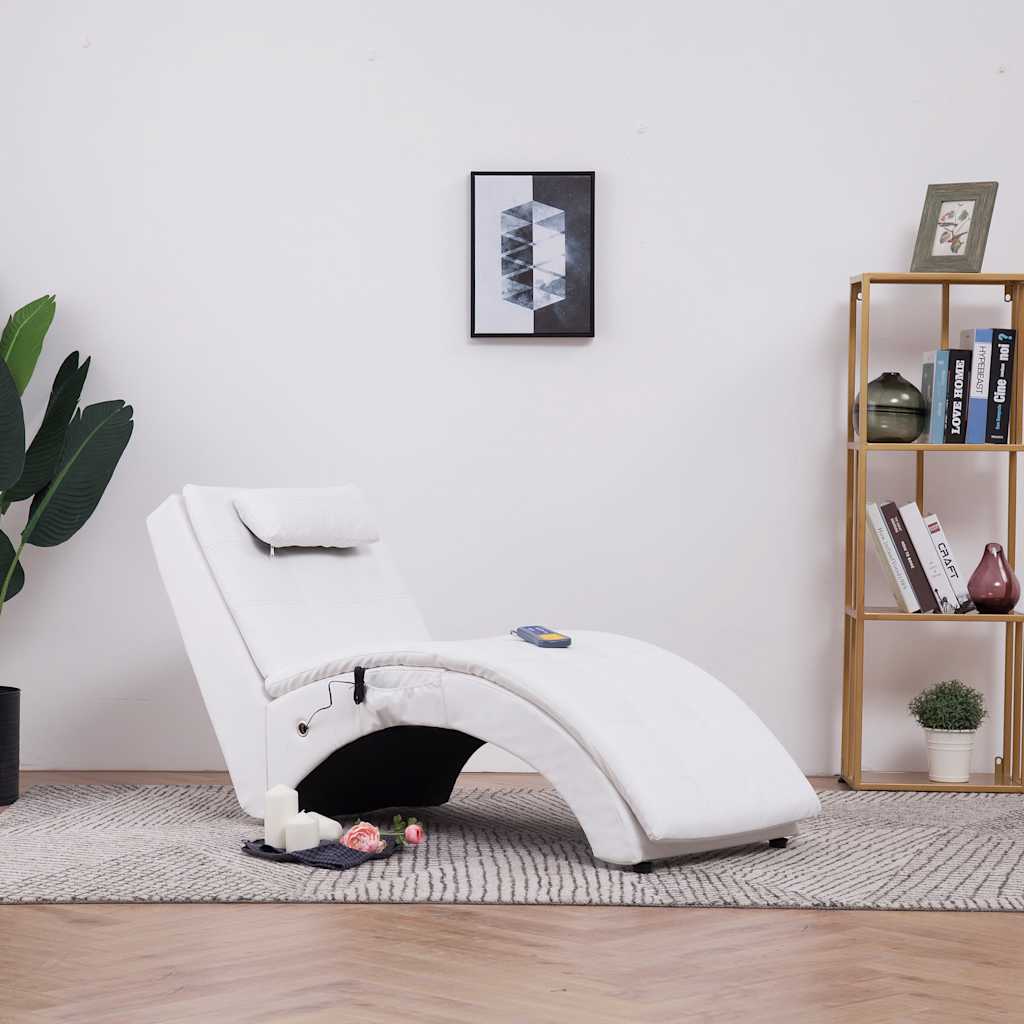 Vidaxl massage chaise longue met kussen kunstleer wit