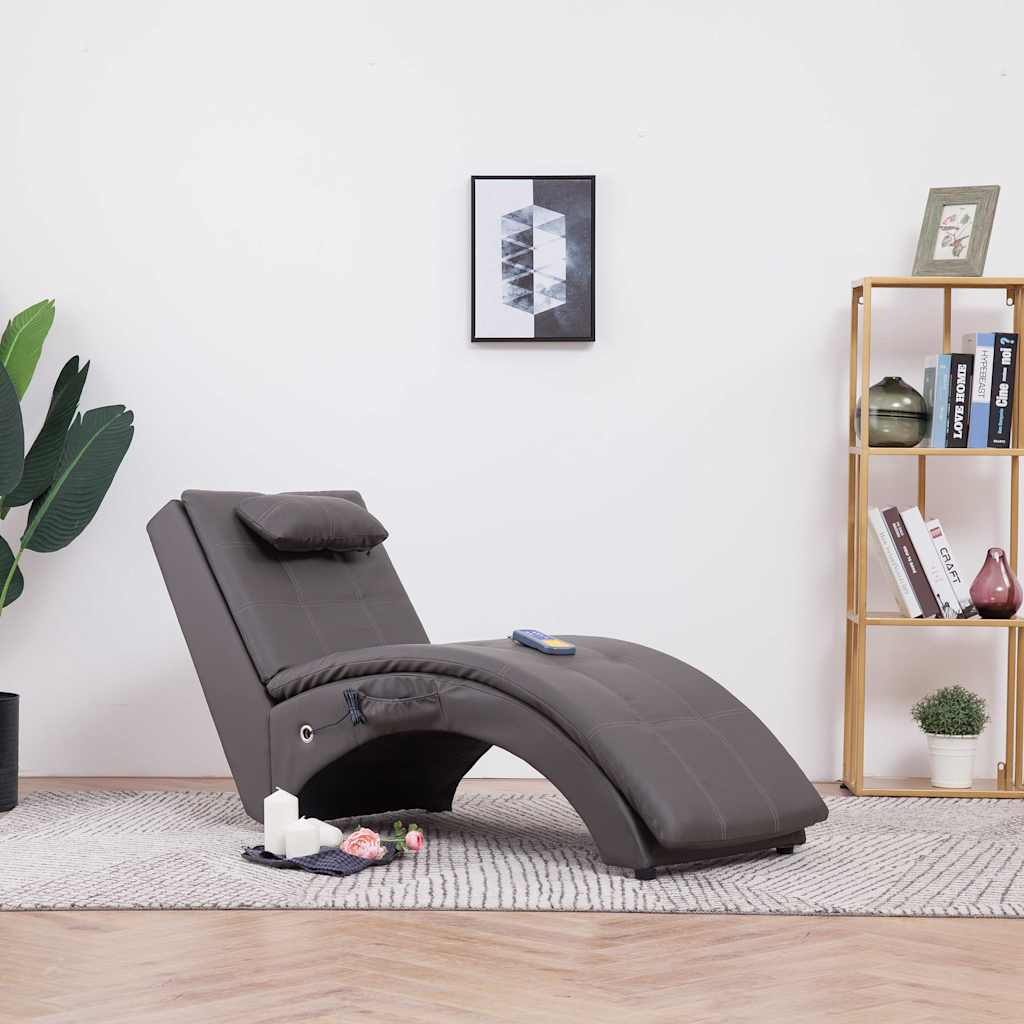 Vidaxl massage chaise longue met kussen kunstleer grijs