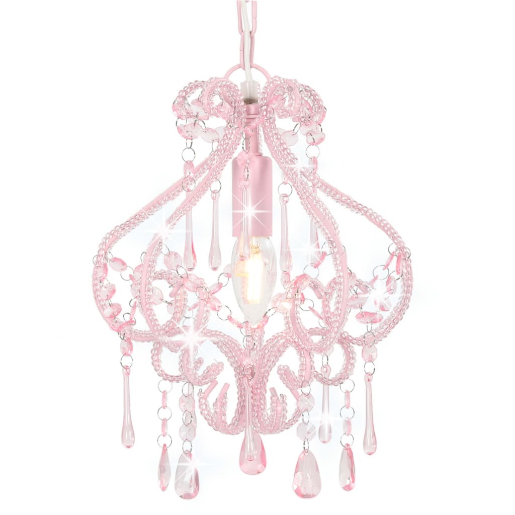 Vidaxl ceiling lamp with beads around E14 pink