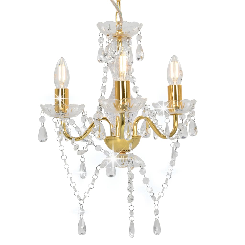 Chandelier Vidaxl avec des perles autour de 3xe14 de couleur or