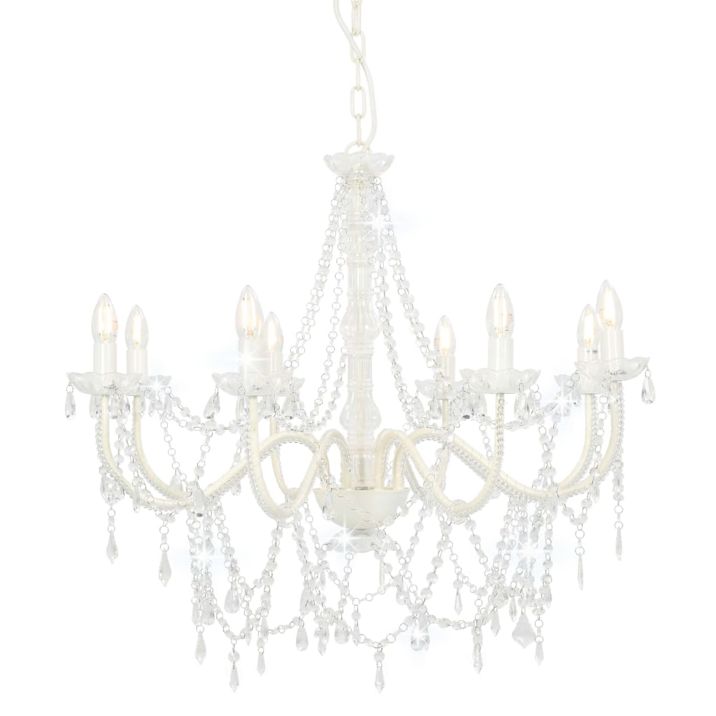 Vidaxl Chandelier with Beads 8xe14 White