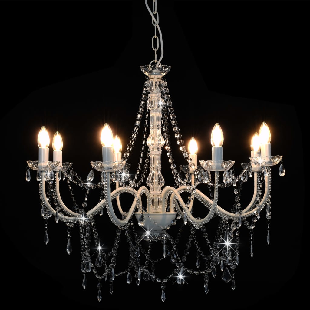 Vidaxl Chandelier with Beads 8xe14 White