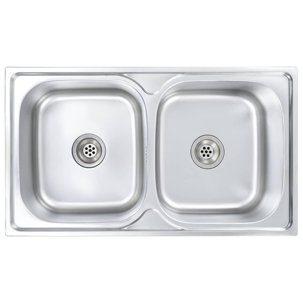 Vidaxl sink double bowl with drain and swan neck stainless steel