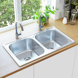 Vidaxl sink double bowl with drain and swan neck stainless steel