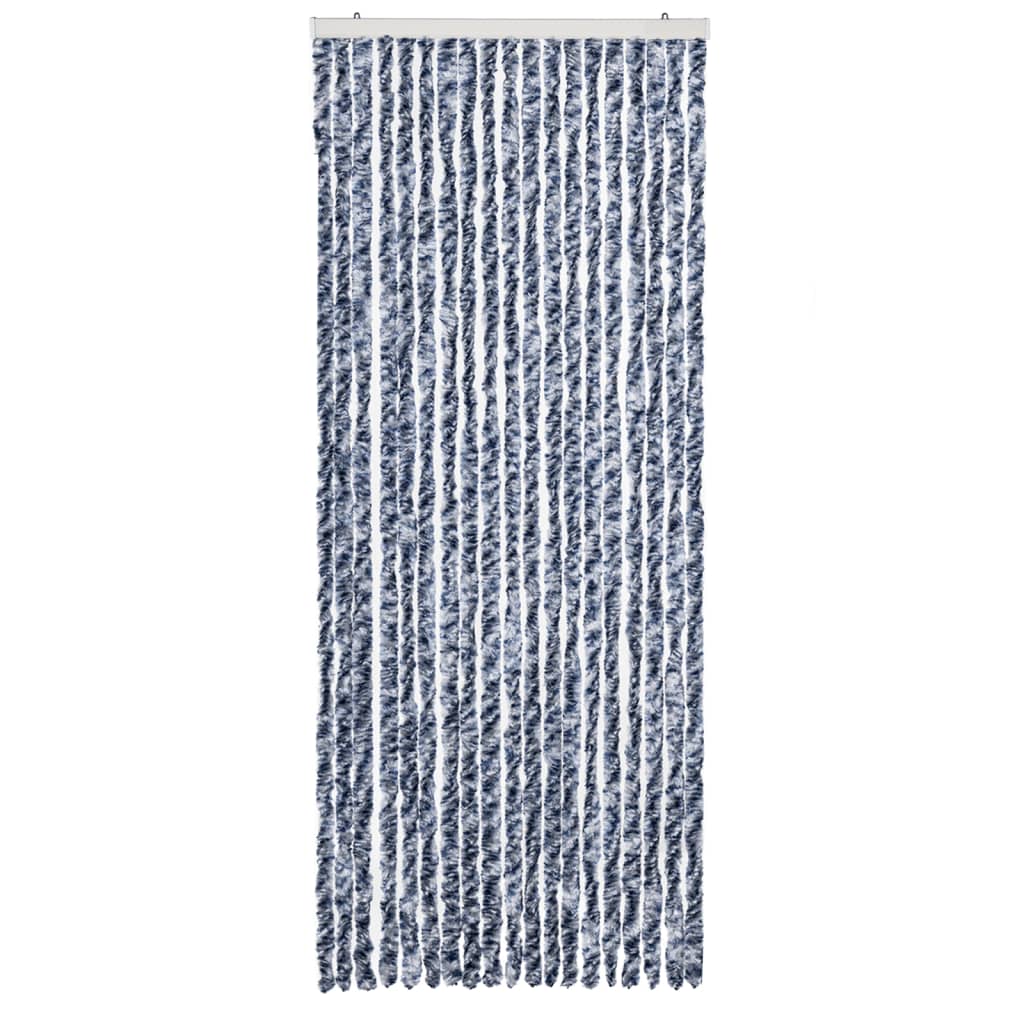 Cortina de mosca Vidaxl 56x185 cm de chenille azul, blanco y plata