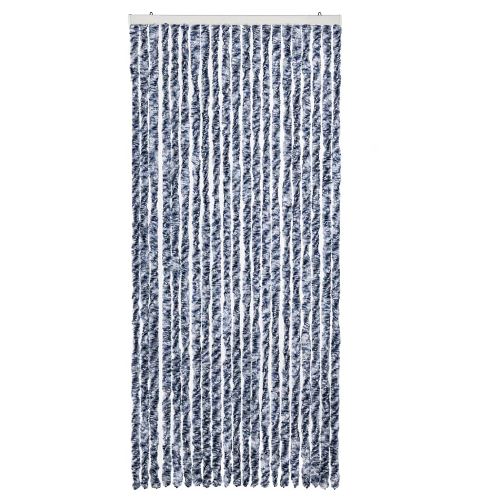 Vidaxl Fly Vorhang 90x220 cm Chenille Blau, Weiß und Silber