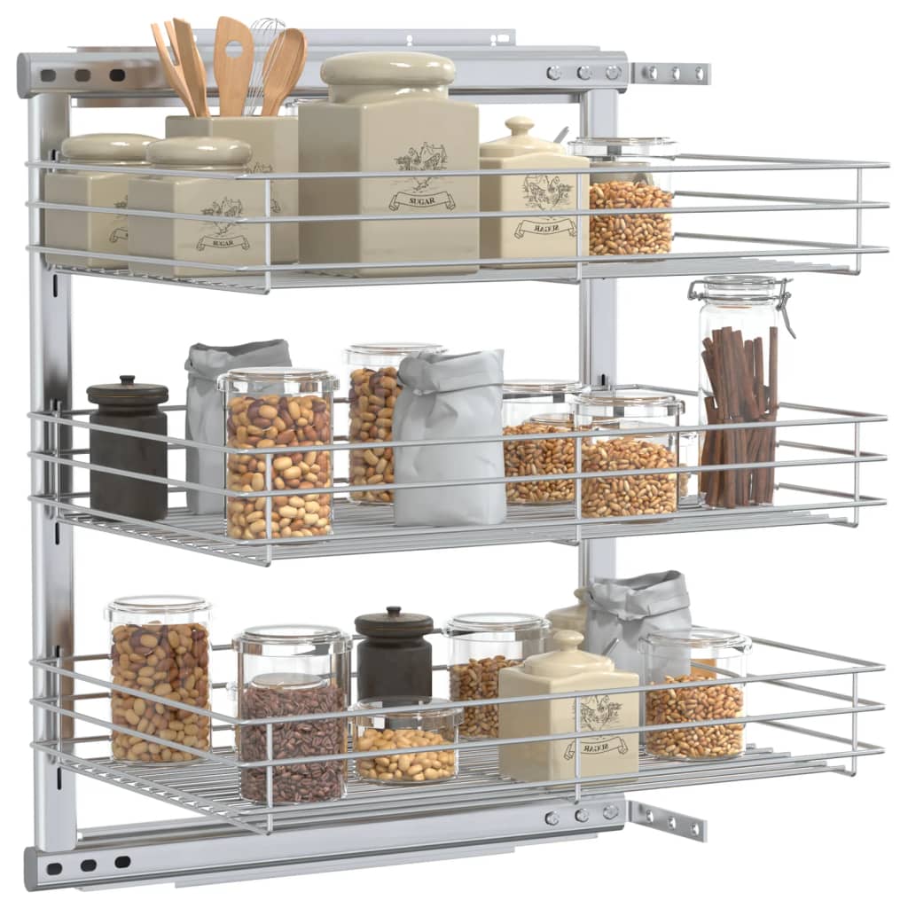 Vidaxl Wire Basket Kitchen Deldenable 3-Layer 47x35x56 cm stříbrná barva