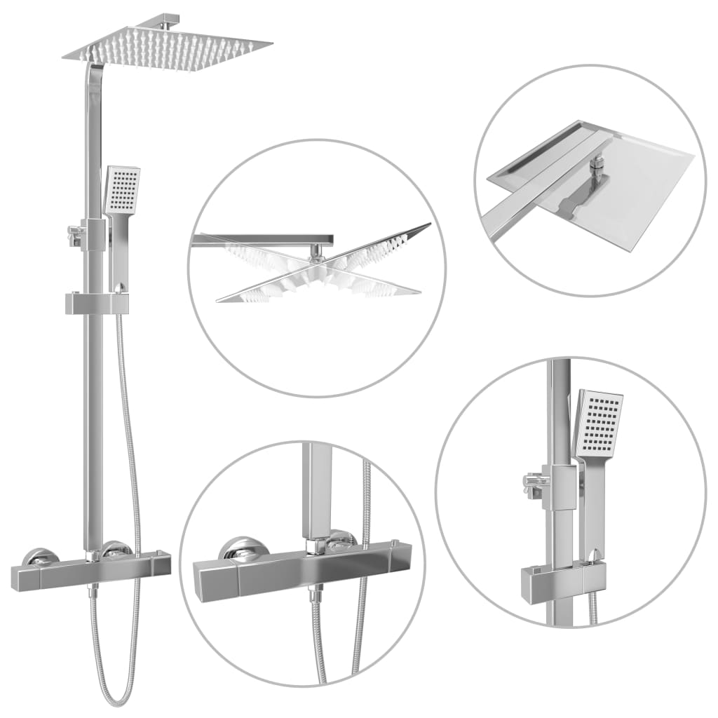 Vidaxl Dusche Kapp set duebel mat Thermostat Edelstol