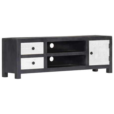 Vidaxl tv-meubel handgesneden 120x30x40 cm massief mangohout grijs wit