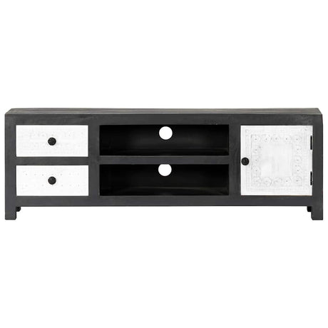 Vidaxl tv-meubel handgesneden 120x30x40 cm massief mangohout grijs wit